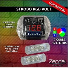 KIT STROBO RGB  2 FARÓIS COM VOLTÍMETRO - ZENDEL